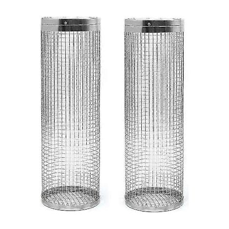 Set Aus 2 Grillkörben Mit Rädern – Der Beste Grillkorb Auf Dem Markt, Hergestellt Aus Rundem Edelstahl.
