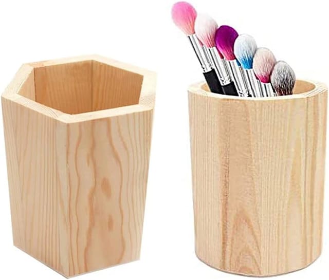 Set aus zwei Stiftehaltern aus Holz für Zuhause, Büro und Schule Organizer für Stifte und Zubehör natürliches und minimalistisches Design