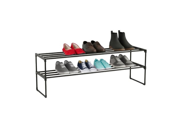 Relaxdays Schuhregal, 2 Ebenen, Stecksystem, HBT: 38x117x30 cm, Metall Schuhablage, platzsparend, Schuhgestell, schwarz