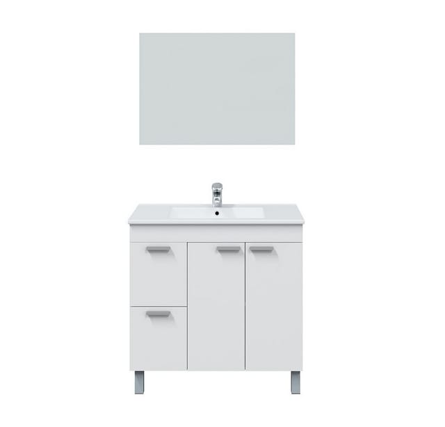 Abitare - Bodenstehender Badezimmerschrank 80 cm glänzend weiß mit Spiegel - Foggia - Glänzendes Weiß Standard