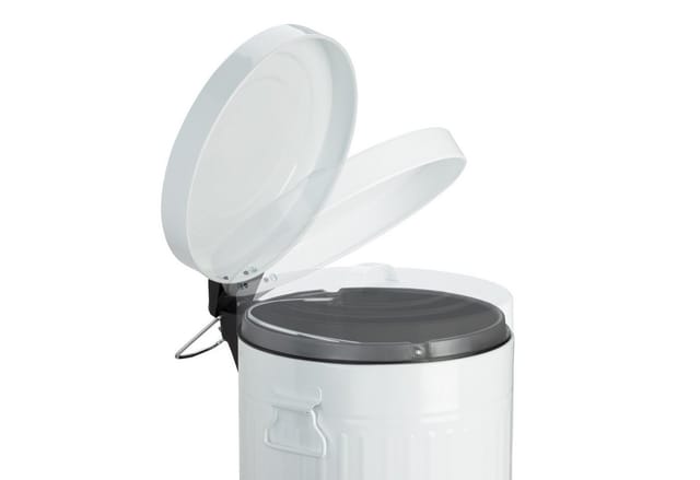 Relaxdays - Treteimer Vintage, Abfalleimer für Küche oder Bad, aus Metall, mit Tretfunktion, Kosmetikeimer, 5 Liter, Weiß