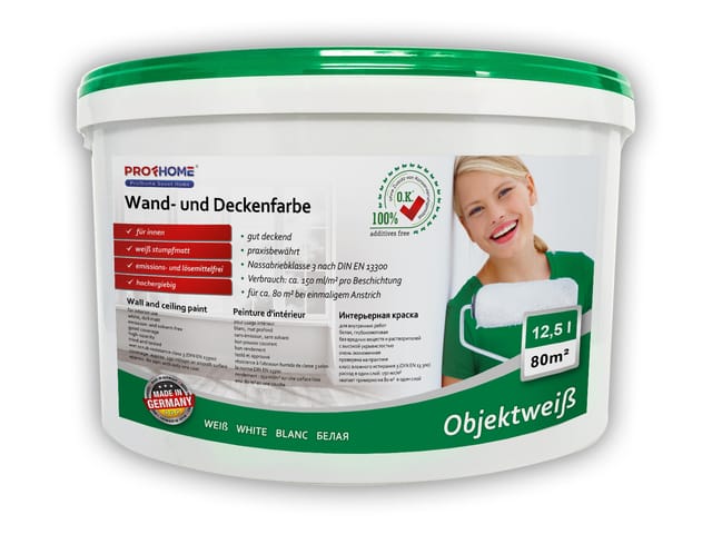 E-delux - Wandfarbe profhome Objektweiß Innenfarbe Farbe hochergiebig gut deckend matt weiß 12,5 l Eimer für max. 80 qm