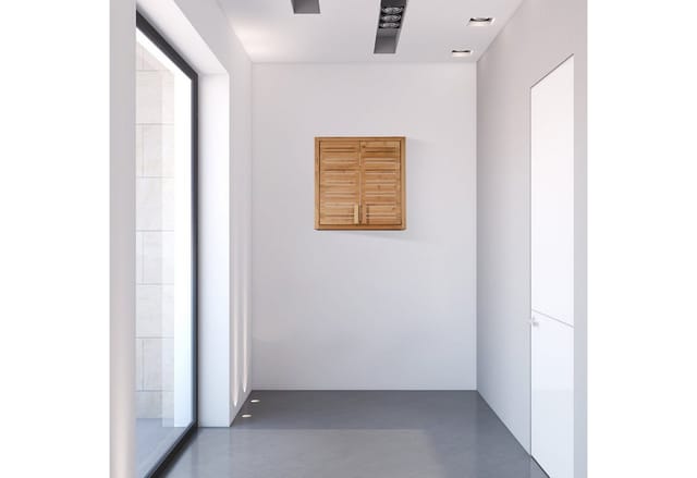 Wandschrank aus Bambus, 2 Türen, höhenverstellbare Einlegeböden, Quadrat Hängeschrank, hbt 56,5x56x21cm, natur - Relaxdays
