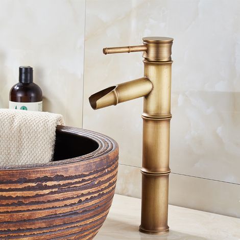 Und Bamboo High, Wasserfall-waschtischmischer Und Waschtischmischer, Einloch-warm- Und Kaltwasseranschluss, Und Bronze-badezimmer, 3-fach Gebrochene Munddichtungen