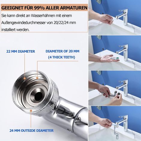 Schwenkbarer Belüfter Mit 1440°-drehwinkel, Feststehender Und Drehbarer Belüfter Mit 2 Sprühfunktionen Sowie Multifunktionaler Drehbarer Küchenbelüfter, Geeignet Für 20 Mm, 22 Mm Und 24 Mm Außengewind