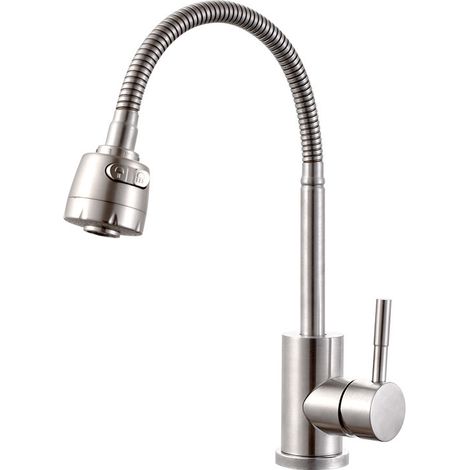 Küchenspüle Aus Edelstahl 304, 360° Drehbar, Mit Flexiblem Schlauch, Doppelfunktions-wasserauslass-spültischarmatur, Ausgestattet Mit Warm-/kaltwasserschläuchen