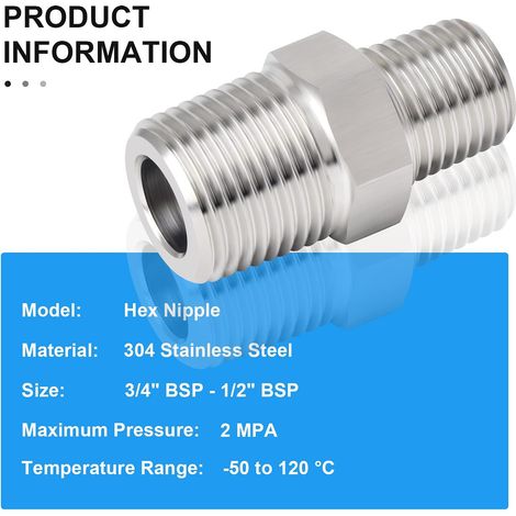 5 Stück Sechskantnippel Aus Edelstahl 304, Bsp-reduzierrohrverschraubung Mit Außengewinde 3/4" X 1/2