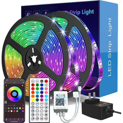Bluetooth-led-streifen, 2 X 5 M (10 M) Rgb-led-streifen, Steuerbar Per Android- Und Ios-smartphone-app, Mit Bluetooth-empfänger, 12-v-netzteil Und Infrarot-fernbedienung Für Halloween-dekoration