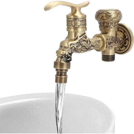 Und Eine Antike, Wandmontierte G1/2-armatur Aus Massivem Messing Für Waschmaschine, Küche, Bad, Spüle, Waschbecken Und Einfache Wasser- Und Gartenschläuche Im Außenbereich.