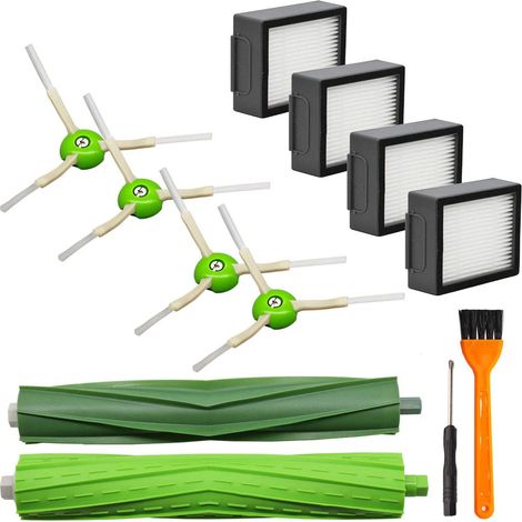 Irobot Roomba E- Und I-serie Ersatzteile Und Zubehör Für Irobot Roomba I7, I6, I3, E5 Und E6: 4 Filter, 4 Seitenbürsten, 1 Paar Silikon-staubsaugerbürsten, Ein Kleiner Schraubendreher