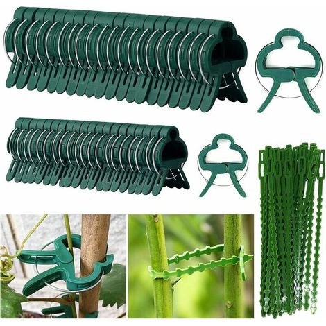 90 Gartenstützclips, Pflanzenclips, Pflanzenstützclip Mit 30 Verstellbaren Pflanzenbindern, Stabile Clips Zur Befestigung Von Kletterpflanzen (30 Große + 30 Kleine + 3