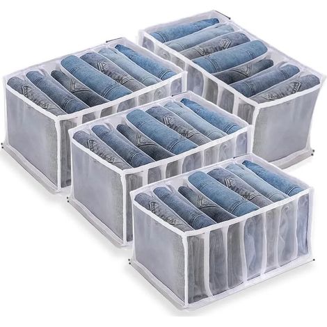 Bdd Jeans-aufbewahrungsbox, 4-teiliges Kleiderschrank-organizer-set, Jeansboxen, Kleiderschublade Mit Netzeinsätzen, Für Hosen, Jeans, Pullover, T-shirts, Stoffhosen Und Hemden