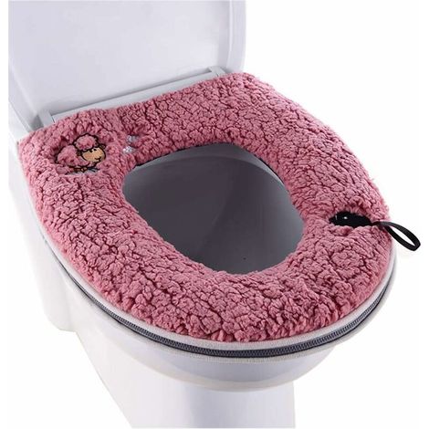 Waschbarer Wärmer Samtverdickter Toilettensitz Mit Griff Toilettensitzringkissen Toilettendeckel Rosérot