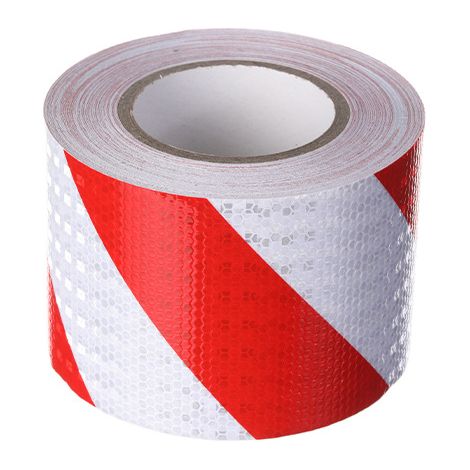 Bdd Reflektierendes Signalband Aus Rot-weißem Köpergewebe, 10 Cm Breit Und 25 M Lang.