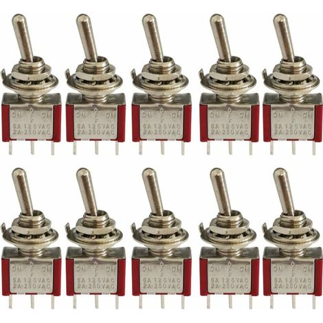 Bdd 10er-pack Mini-wippschalter, Ac 125 V 6 A / 250 V 2 A, 3-poliger Spdt-ein-aus-ein-schalter, 3-polig, 3-positionen, Selbstverriegelnd, Für Kfz-teile, Rot