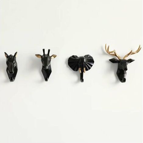 Set Mit 4 Kleiderhaken, Tierförmigen Kleiderhaken, Schlüsselhaltern, Wandhalterungen (schwarz)
