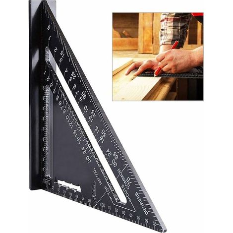 Schwarze, Dreieckige Tischlerleiter Aus Aluminiumlegierung Mit Präziser, Proportionaler Rechteckiger Skala (7 Zoll, Imperial).
