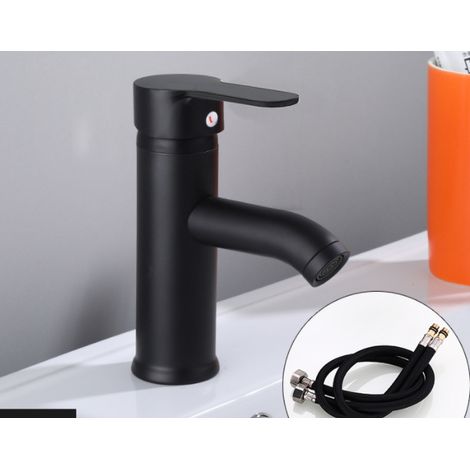 Schwarzes Badezimmerwaschbecken Mit Warm- Und Kaltwasseranschluss, Rundes Unterbauwaschbecken Aus Edelstahl (mit Wasserzulaufrohr)