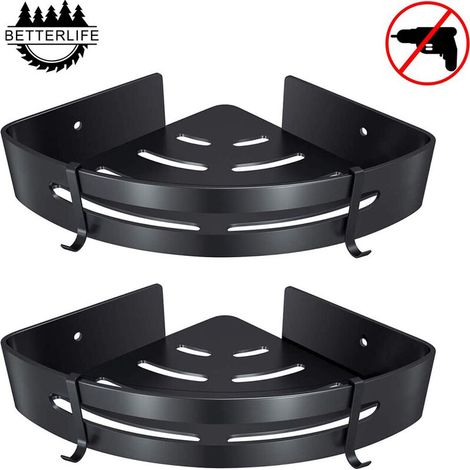 Eckduschablage Ohne Bohren, Badezimmerregal, Duschkorb, Wandmontierte Duschhalterung Aus Aluminium, Zweiteilige Aufbewahrungsbox, Schwarz