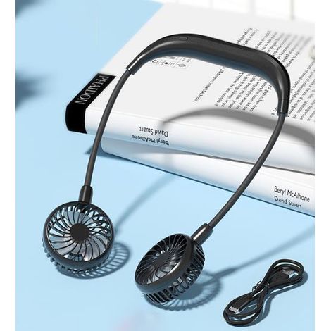 Nackenventilator – Freihändiger, Persönlicher Ventilator Mit 4800-mah-akku Für Hitzewallungen, Zuhause, Büro, Reisen Und Outdoor-sport – Schwarz
