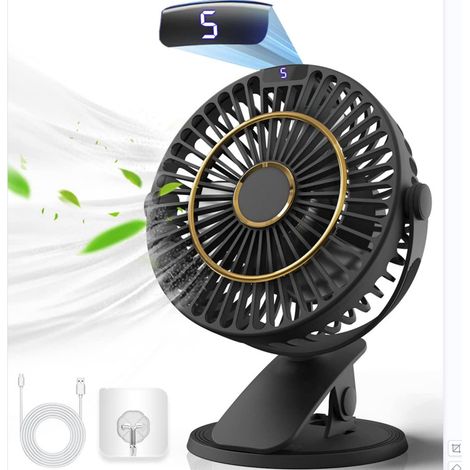 Wiederaufladbarer Tischventilator, Mini-usb-ventilator Mit Lcd-display, 5 Geschwindigkeitsstufen, 720°-drehung, Leiser, Tragbarer Ventilator, Tischventilator Für Büro/zuhause/camping – Schwarz