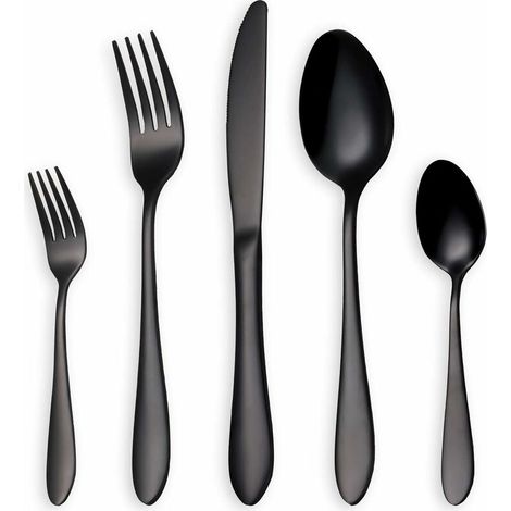 Schwarzes Besteckset, 5-teiliges Edelstahl-löffel- Und Gabelset (schwarz)