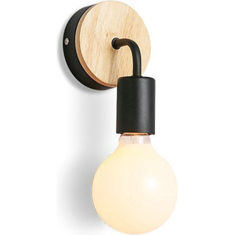 Set Mit 2 Schwarzen E27 Led-wandlampen, Wandleuchten Aus Eisen Und Holz Für Kinderzimmer, Schlafzimmer, Bar, Hotel (leuchtmittel Nicht Enthalten)