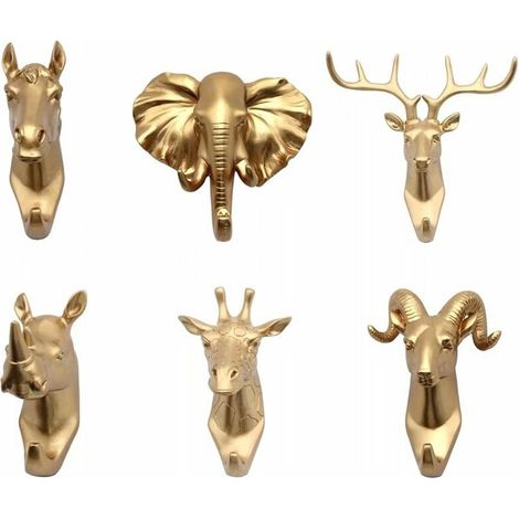 Set Mit 6 Wandmontierten, Tierförmigen Haken/schlüsselanhängern Mit Kleberückseite, Golden Door Kreativhaken