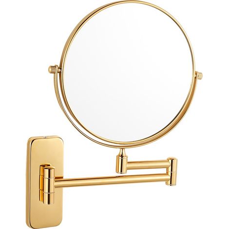 Runder, Wandmontierter Badezimmerspiegel Mit 10-facher Vergrößerung, Goldener Wand-schminkspiegel, Rasierspiegel Mit Flexiblem Arm, 360° Schwenkbarer Ausziehfunktion, Doppelseitiger Spiegel, 20 Cm Dur