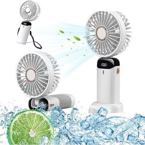 Tragbarer, Per Usb Aufladbarer, Faltbarer Ventilator, Geeignet Für Zuhause, Reisen Und Büro, Digitalanzeige, Weiß, 4000 Mah