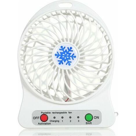 Tragbarer, Wiederaufladbarer Mini-lüfter Mit Led-licht, Usb-ladefunktion, 3 Geschwindigkeitsstufen, Led-beleuchtungsfunktion, Kühlung (weiß)