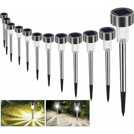 Bdd 12er-pack Solar-gartenleuchten Für Den Außenbereich, Wasserdichte, Kabellose Led-gartenleuchten, Kaltweiße Solarbeleuchtung Für Wege Und Rasenflächen, Automatisch Und Wiederaufladbar