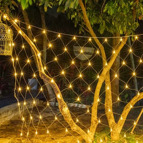 96 Led-lichterkette Für Den Außenbereich, 1,5 M X 1,5 M, Wasserdicht, Solarbetrieben, Warmweiß