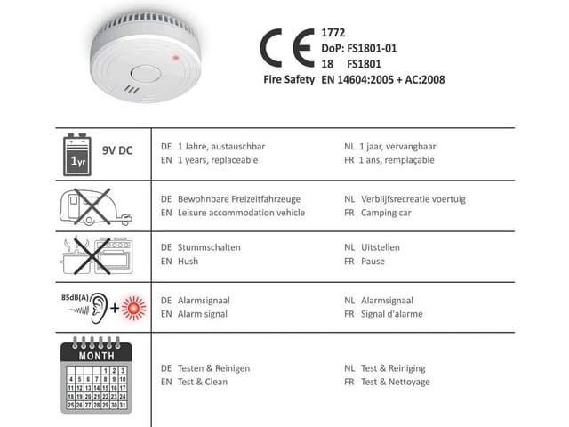 Elro - 4er Set optische Rauchmelder din 14604 mit 1-Jahres Batterie