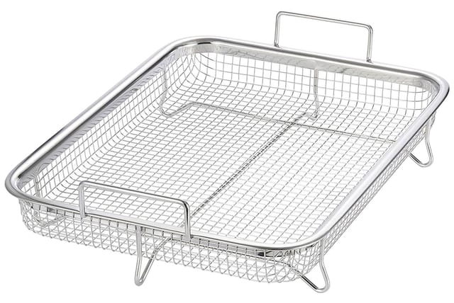Spetebo - Edelstahl Backofen Grillkorb - 32 x 23 cm - Metall Ofen Pommesgitter Backkorb Grillgitter Gitterkorb mit Griffen spülmaschinenfest