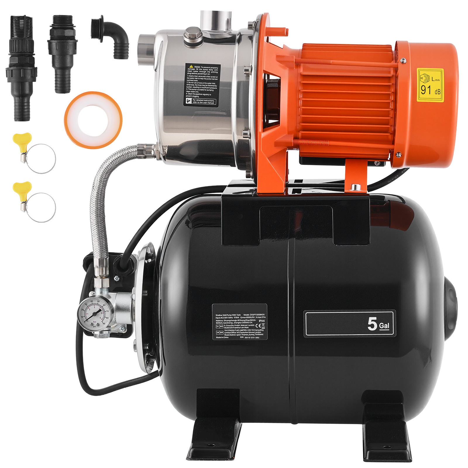 Mophorn Hauswasserwerk 1176 W, 6000 L/h Jetpumpe Mit 19 L Drucktank, 57 M Förderhöhe, Mit Automatischem Wasserfördersystem Und Edelstahlpumpenkopf, Ideal Für Gartenbewässerung Und Hauswasserversorgung