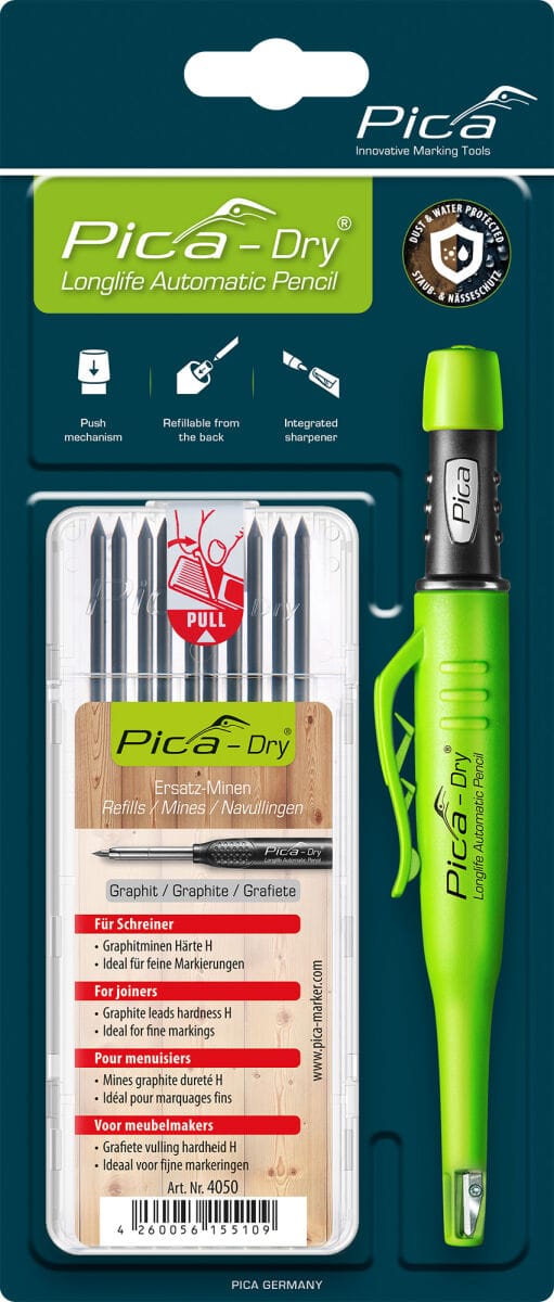 Pica - Bau-/Tieflochmarker -Dry Farbe graphit + Minenset 4000 871 360