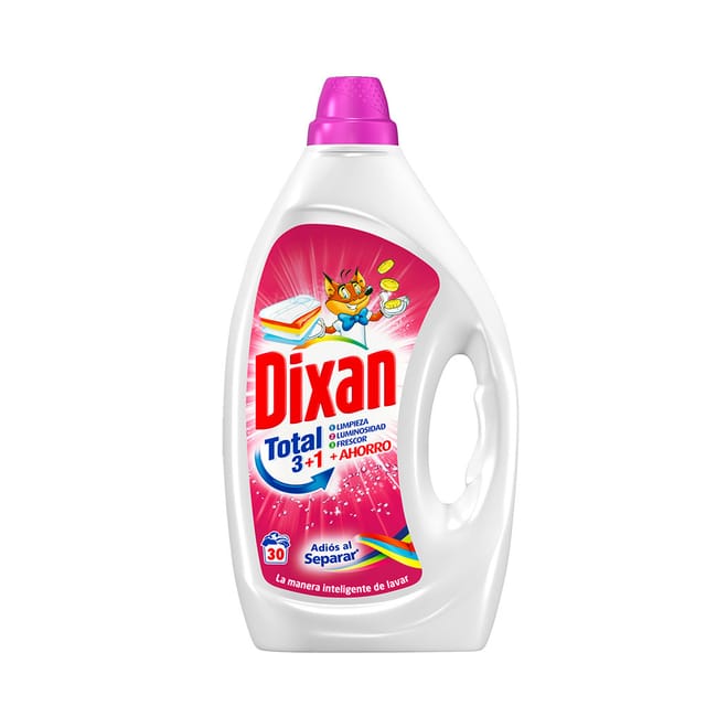 Dixan Goodbye Trenngel Total 3+1, Flüssigwaschmittel 30 Wäschen, Flüssigwaschseife de Farbe, Sauberkeit, Helligkeit und Frische.