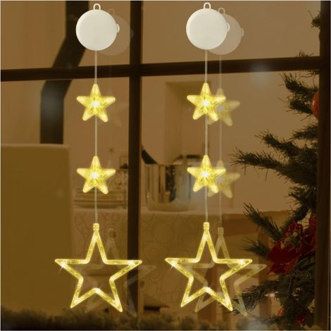 Led-weihnachtsstern-lichterkette, 2er-set Mit Saugnäpfen, Timer, Batteriebetrieben, Ideal Zum Dekorieren Eines Lichtervorhangs Für Weihnachten, Eine Party Oder Eine Hochzeit.