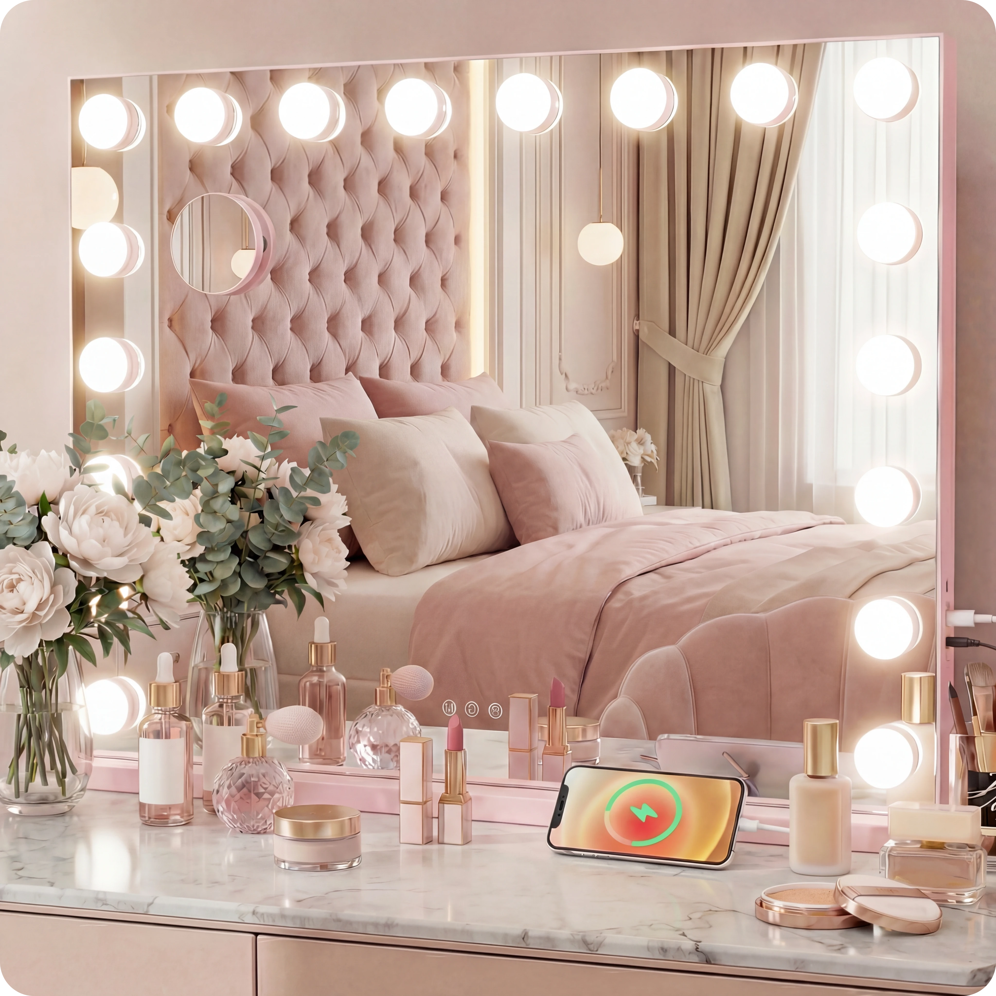 Hollywood-pinker Schminkspiegel 80x62cm Led-licht, 10 Stück