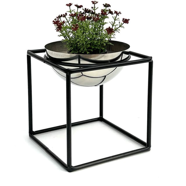 Dandibo - Blumenhocker Metall mit Topf Schwarz Silber 20 cm Blumenständer 96256 s Blumensäule Modern Pflanzenständer Pflanzenhocker