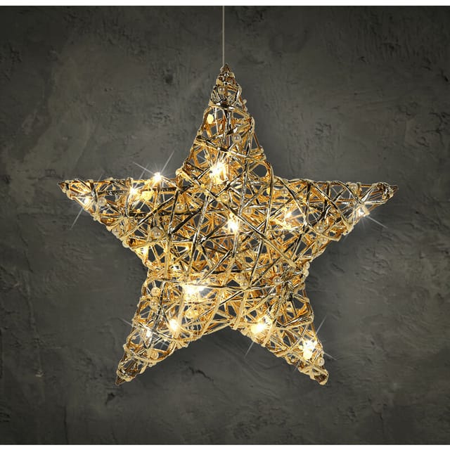 Led Deko Stern Gold mit Timer - 30 cm - Weihnachtsstern zum Hängen warm weiß beleuchtet