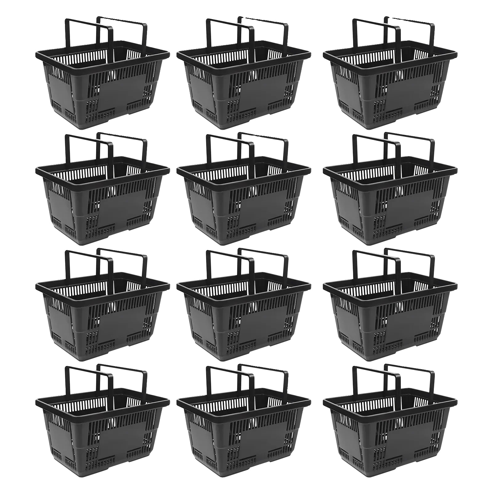 Tragbare Einkaufskörbe, 28 Liter Fassungsvermögen, 12er-set, Schwarz