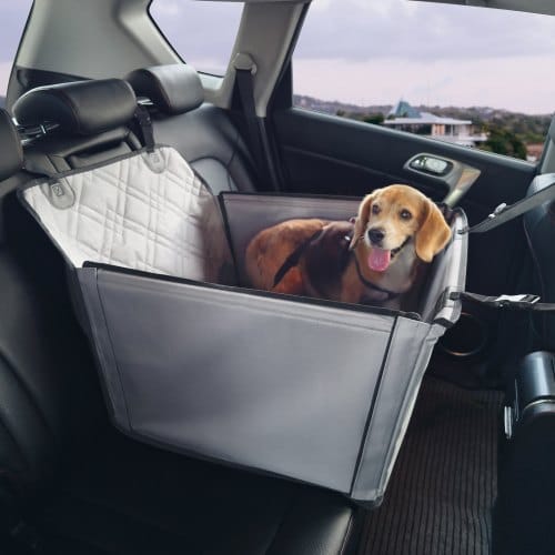 Hundeautositz, Wasserdichter Hundesitzerhöhung Fürs Auto Mit Stützrahmen, Haustierautositz Mit Ansteckbarer Sicherheitsleine, Hundeautobett Für Kleine, Mittelgroße Und Große Hunde Bis 22 Kg, Grau