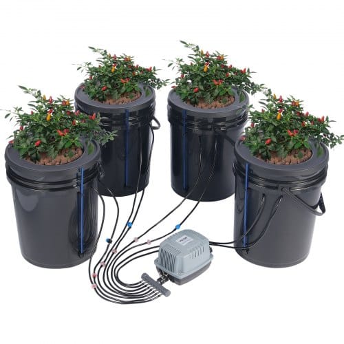 Dwc Hydroponics Grow System, Hydroponisches Anbausystem Mit Top-drip-kit, Deep Water Culture 5-gallonen-4-eimer, Mit Luftpumpe, Luftsteinen Und Wasserstandsanzeige Für Blattgemüse