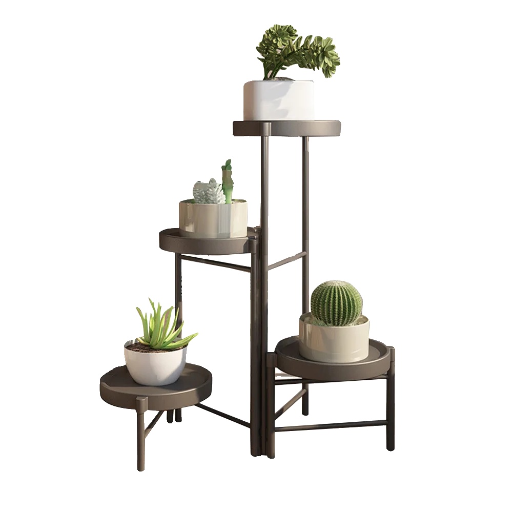 Pflanzenständer, Modernes Design, Platzsparend, Schwarz, 4-teilig