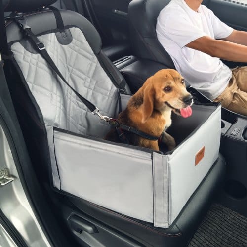 Hundeautositz, Hundesitzerhöhung Fürs Auto Mit Stützrahmen, Haustierautositz Mit Ansteckbarer Sicherheitsleine, Baumwollfüllung, Hundeautobett Für Kleine Hunde Bis 26 Lbs, Grau