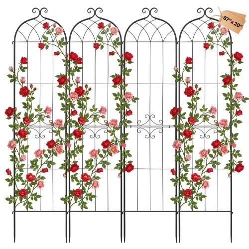 Rankgitter, 220x52,5cm 4er-pack, Metall Rankhilfe Mit Pulverbeschichteter Oberfläche & Verriegelungsmechanismus, Kletterhilfe, Garten Spalier, Pflanzengitter Für Blumen, Gemüse & Rosen