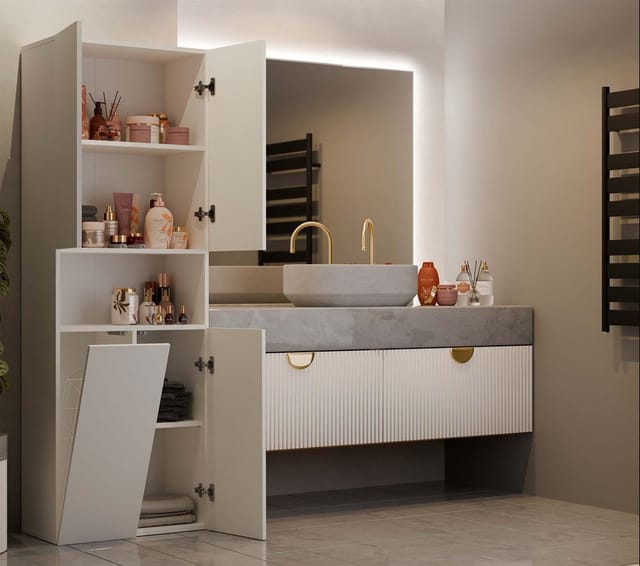 GLAZE - Badezimmerschrank mit Linienkorb - Modern Style - 174x60x30 cm - Badezimmersäule