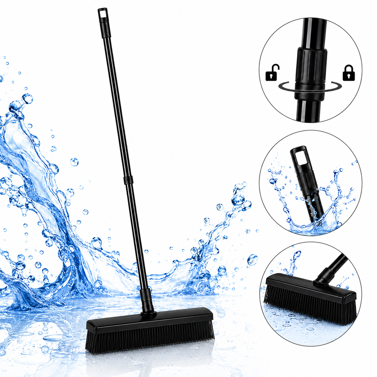 Gummibesen Für Wasser, Haare, Böden, Antistatische Bürste + Teleskopstiel